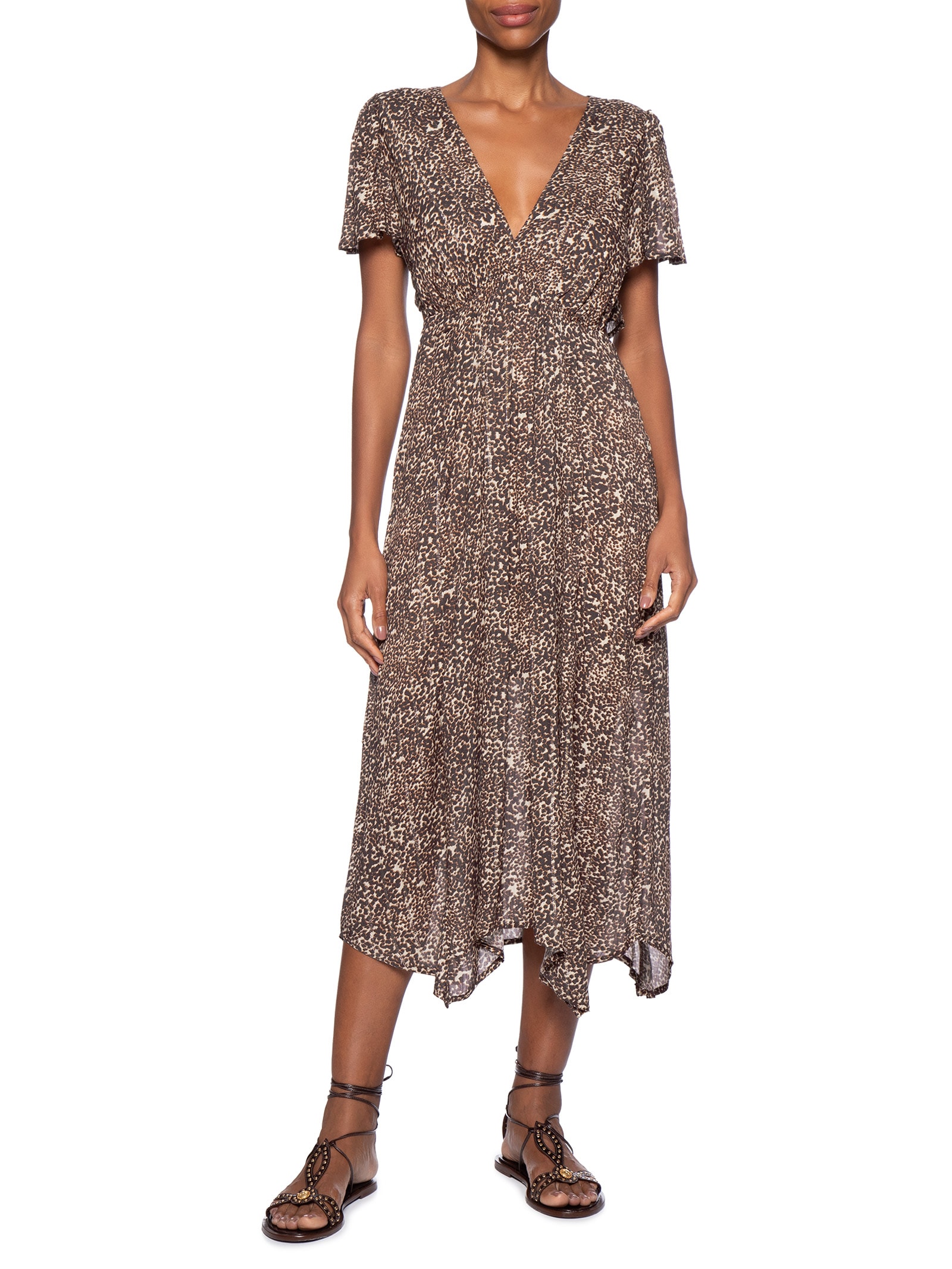 Vestido Midi Manga Curta Estampa Kira Animal Print Maria Filó