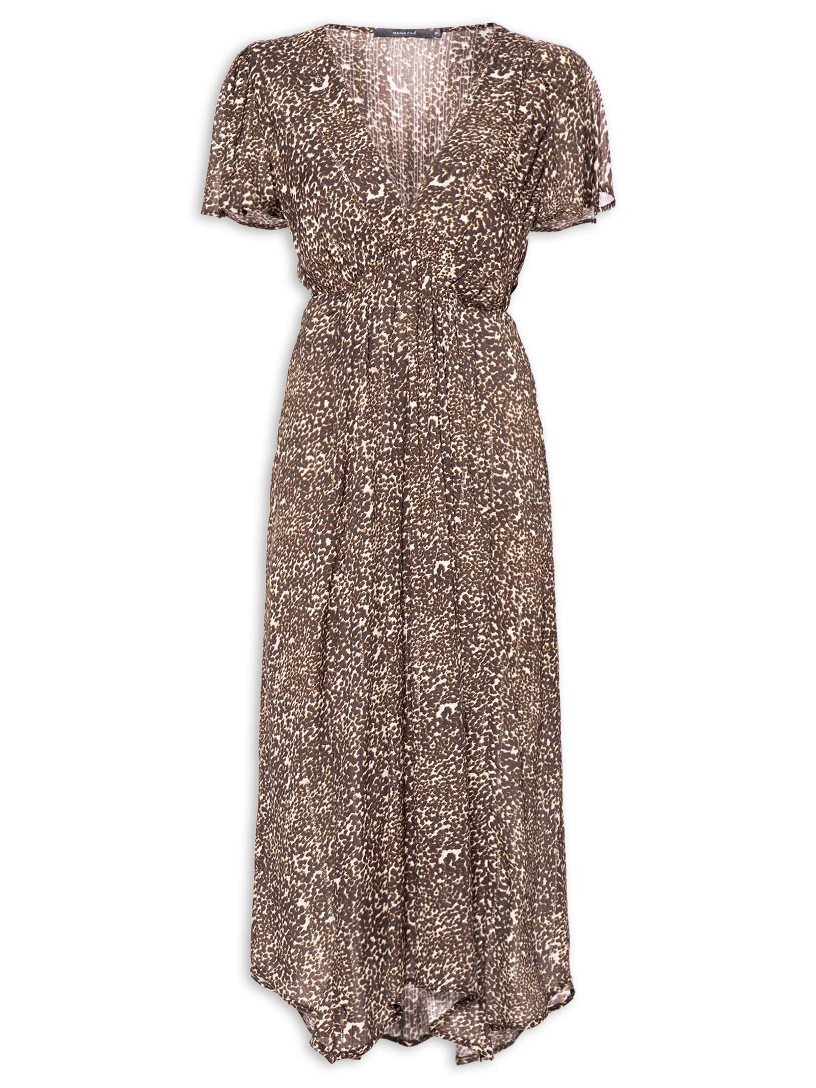 Vestido Midi Manga Curta Estampa Kira Animal Print Maria Filó