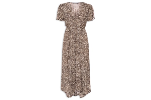 Vestido Midi Manga Curta Estampa Kira - Animal Print