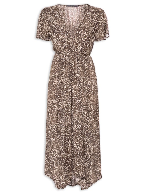 Vestido Midi Manga Curta Estampa Kira - Animal Print