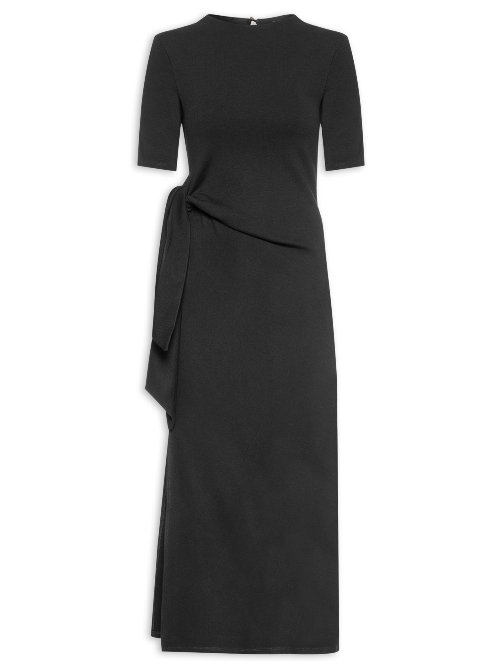 Vestido Midi Manga Curta Preto Lança Perfume