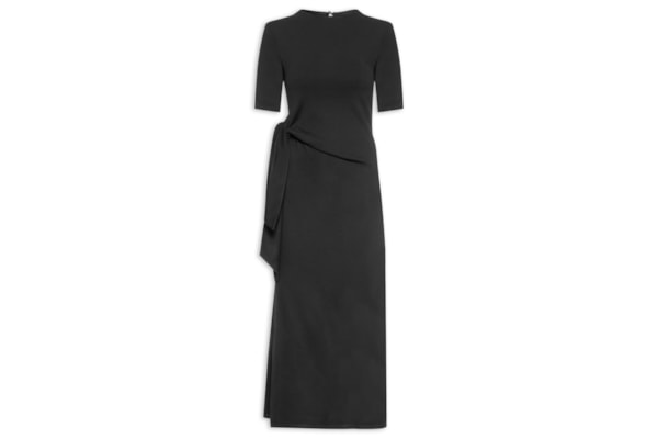 Vestido Midi Manga Curta - Preto