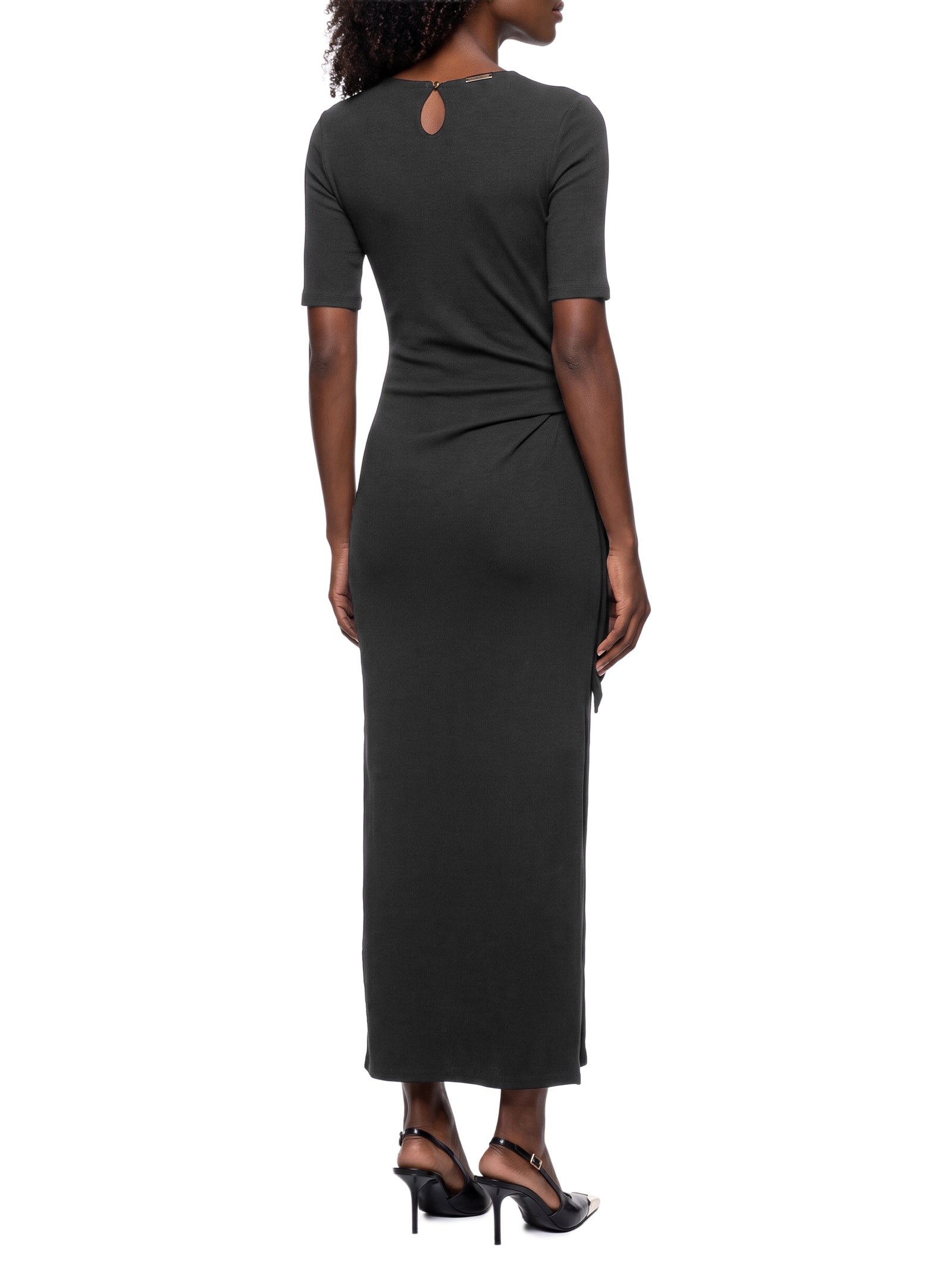 Vestido Midi Manga Curta Preto Lança Perfume