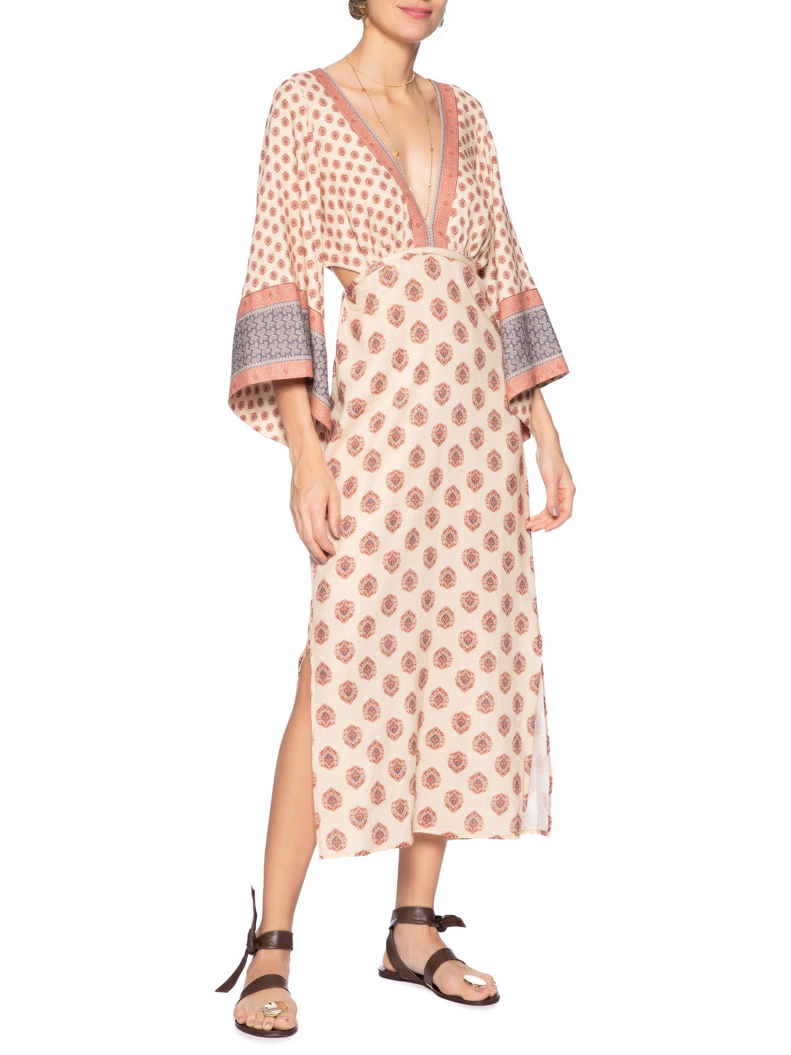 Vestido Midi Manga Estampa Haze Rosa Maria Filó