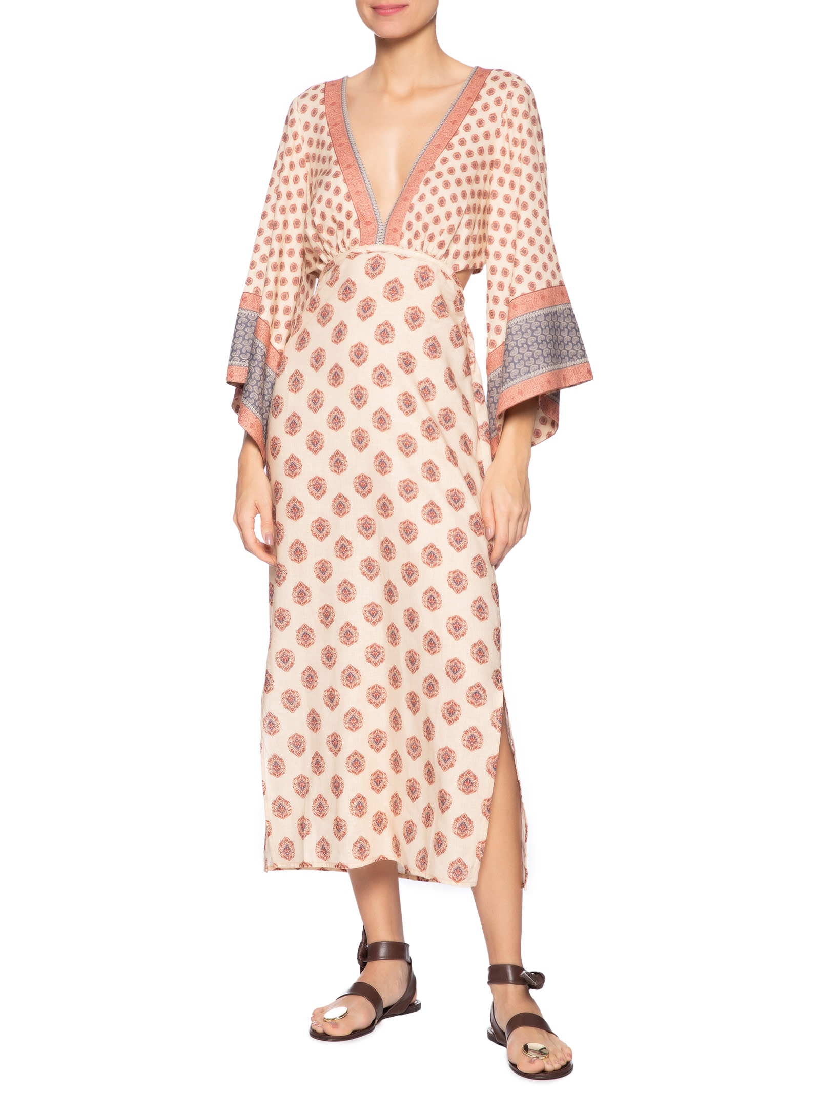 Vestido Midi Manga Estampa Haze Rosa Maria Filó