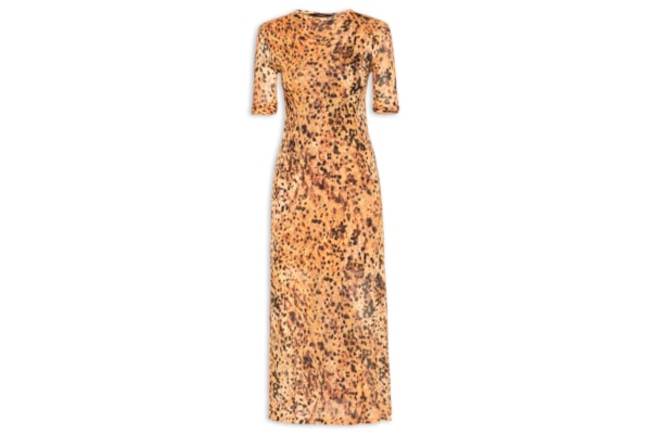 Vestido Midi Manga Franzida - Marrom