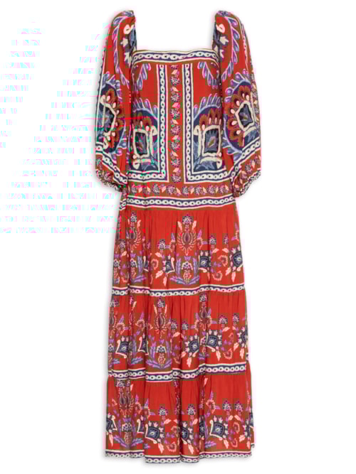 Vestido Midi Manga Lenço Náutico – Vermelho