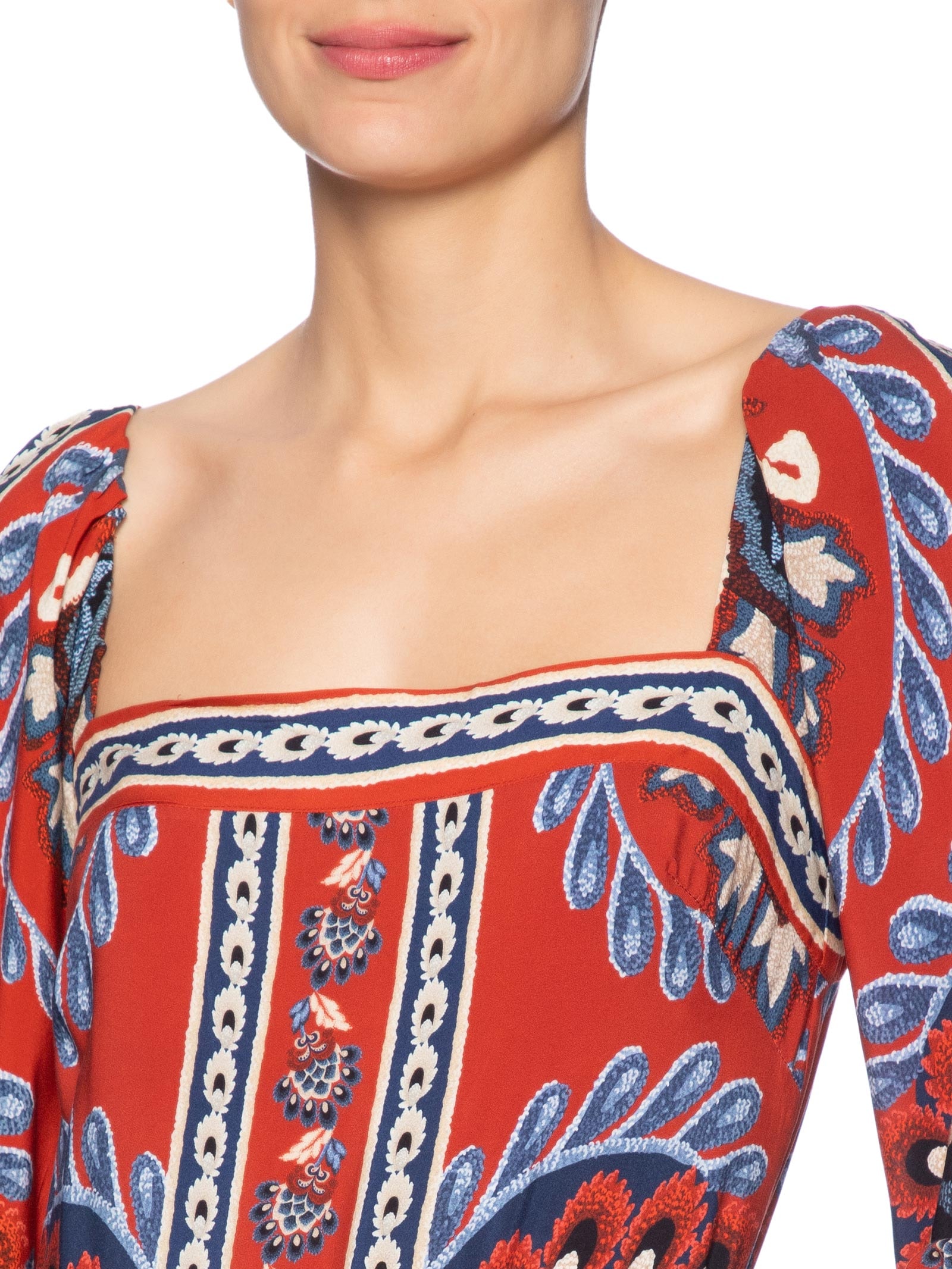 Vestido Midi Manga Lenço Náutico Vermelho Farm