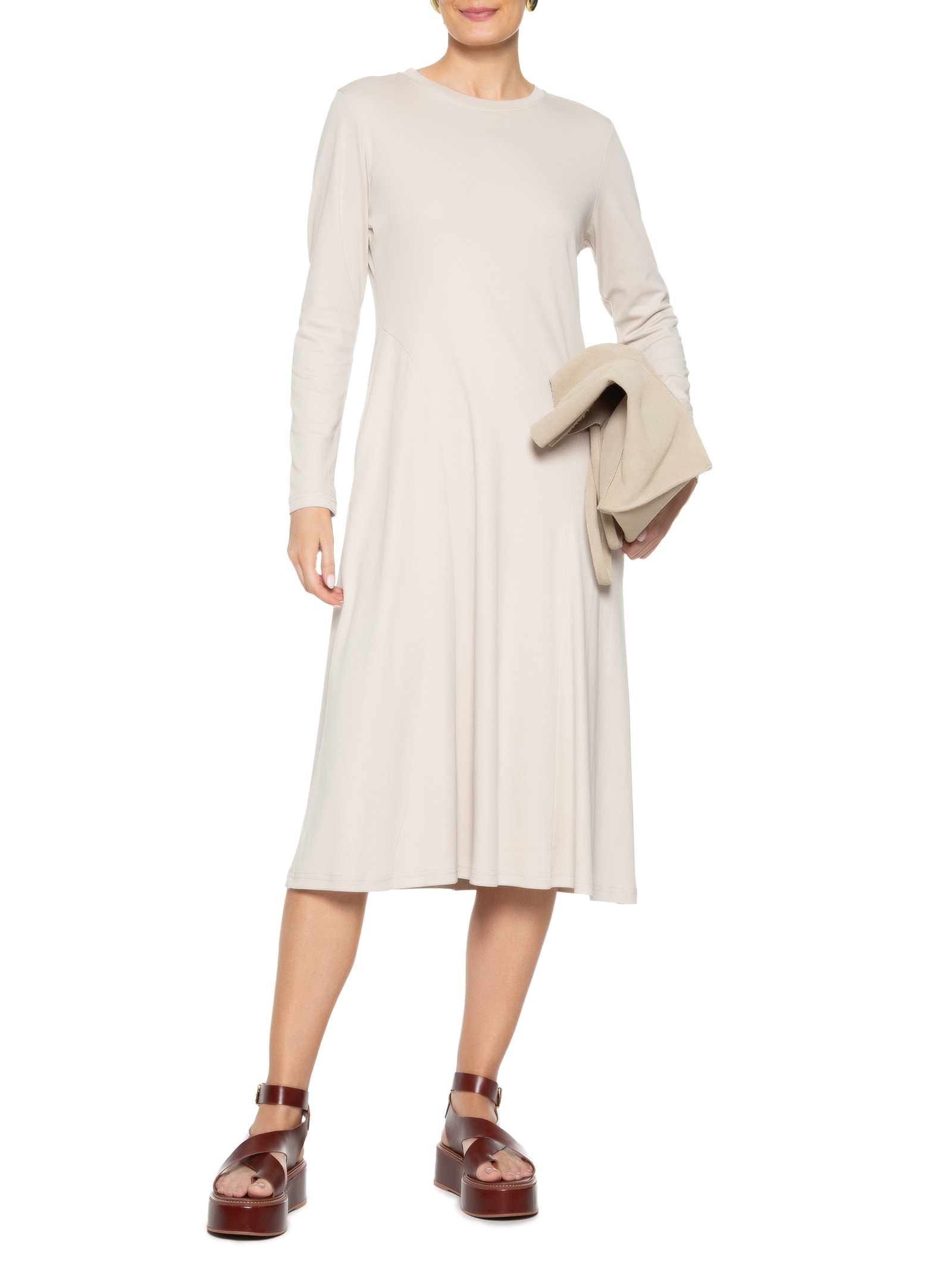 Vestido Midi Manga Longa Cinza  Basiq