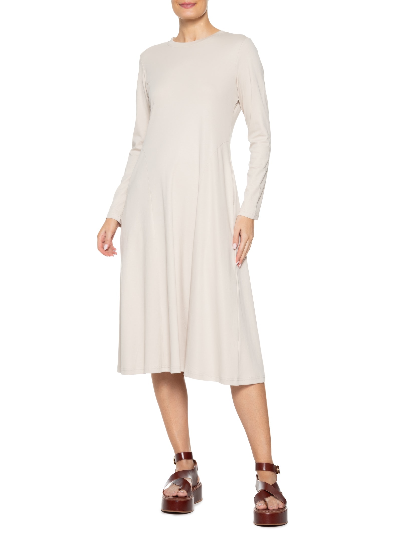 Vestido Midi Manga Longa Cinza  Basiq