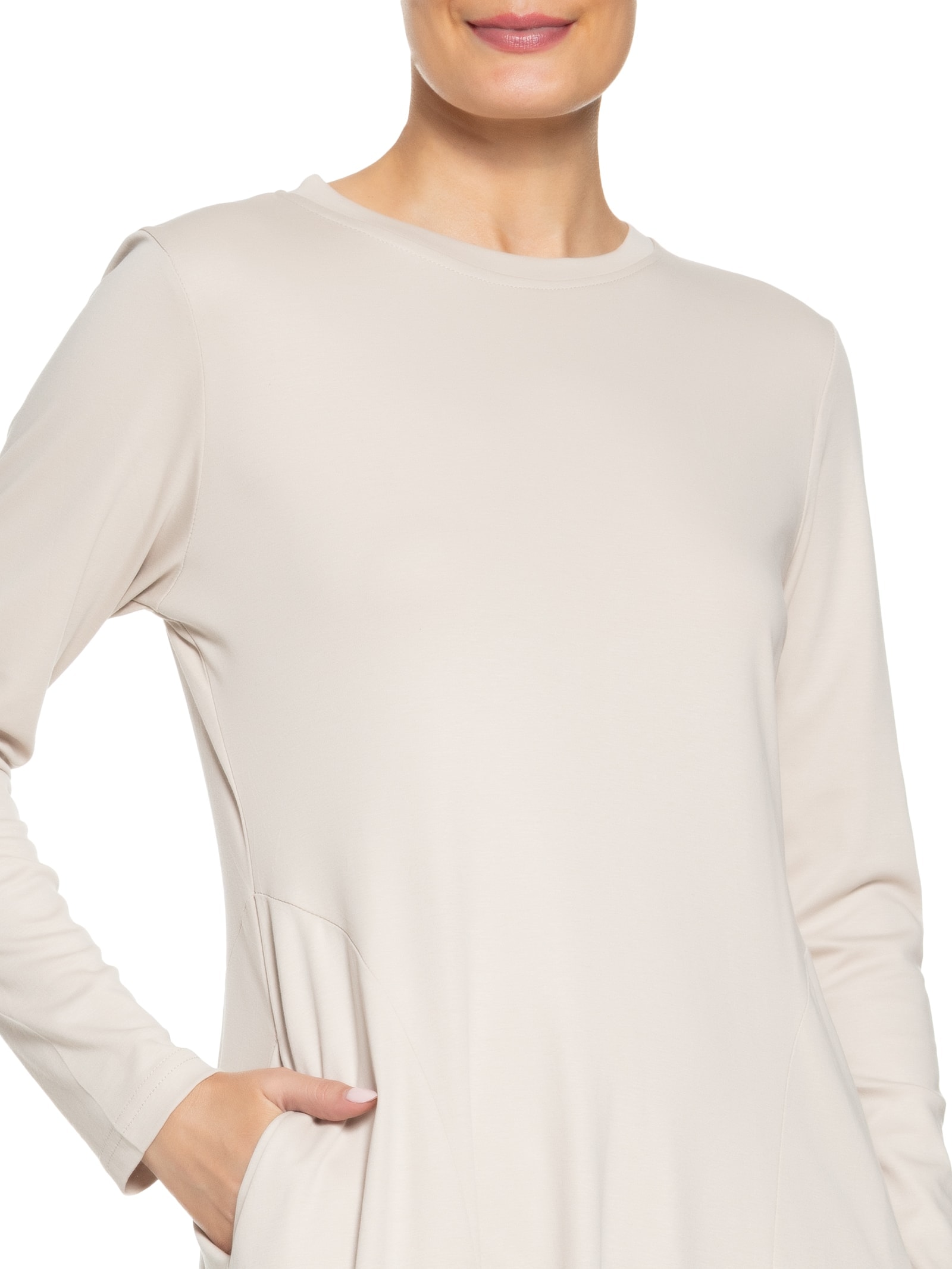 Vestido Midi Manga Longa Cinza  Basiq