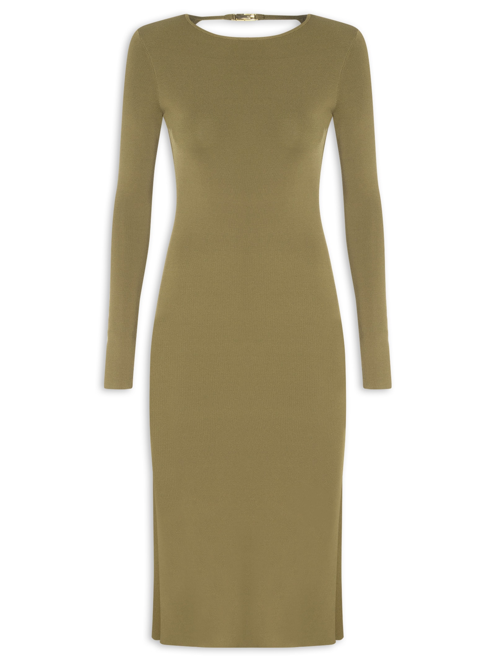 Vestido Midi Manga Longa Metal Tricot Verde Animale