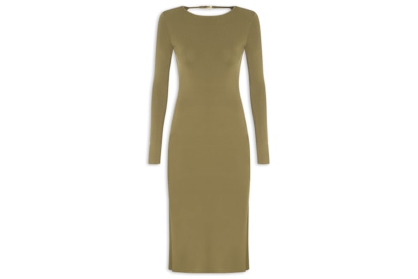 Vestido Midi Manga Longa Metal Tricot - Verde