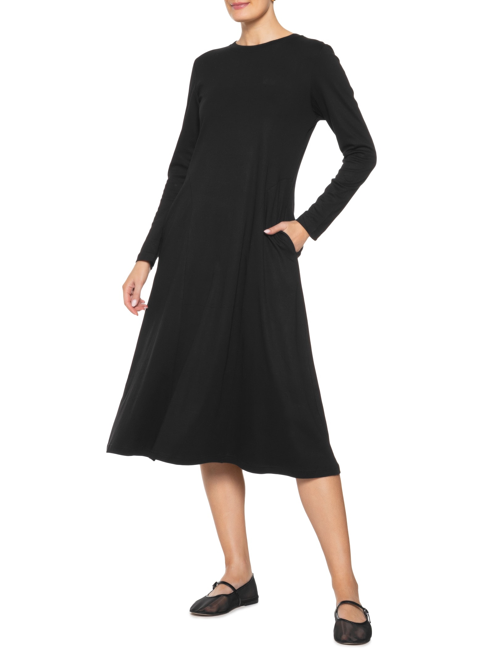 Vestido Midi Manga Longa Preto Basiq