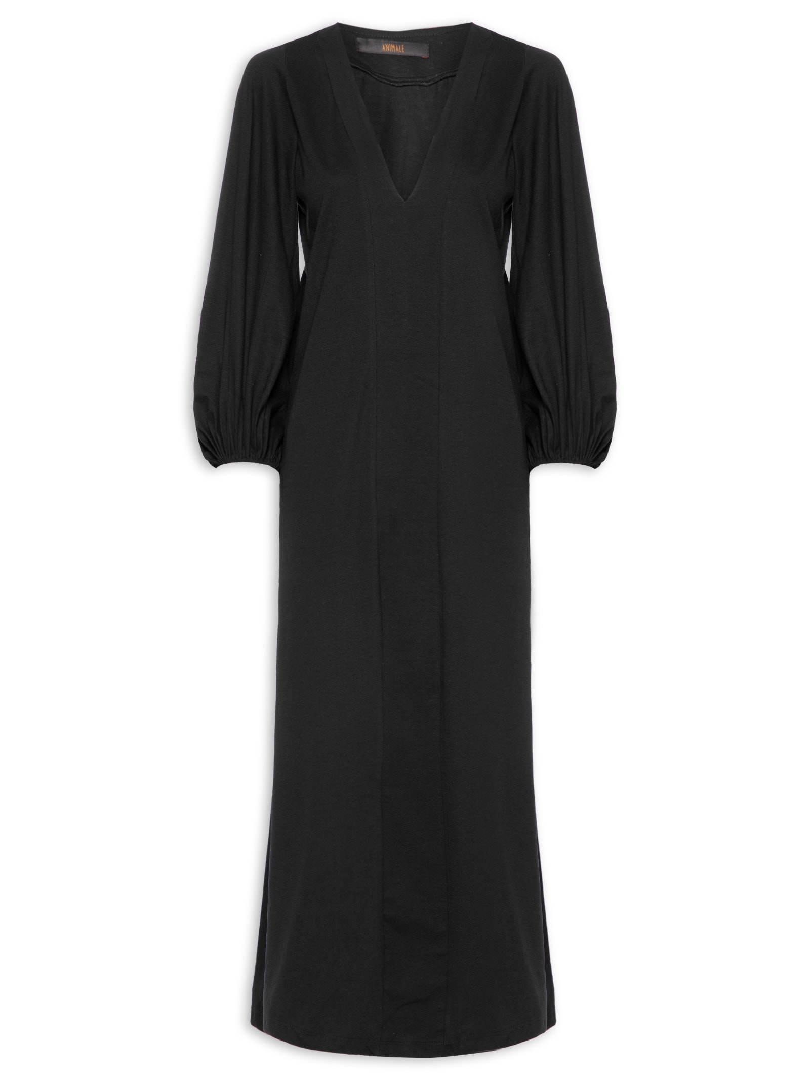 Vestido Midi Manga Longa Preto Animale