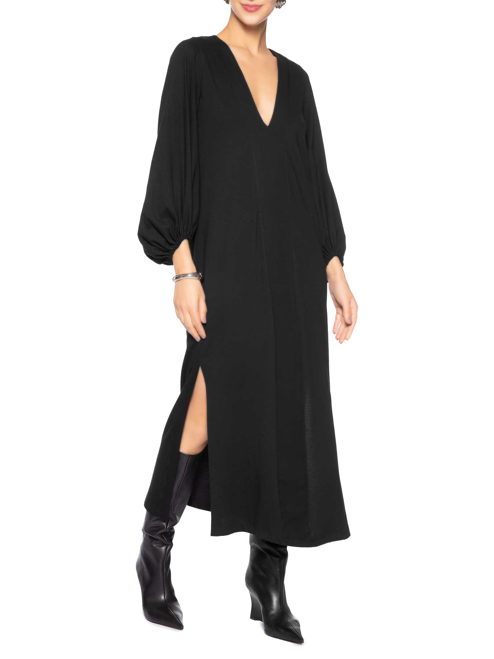 Vestido Midi Manga Longa Preto Animale
