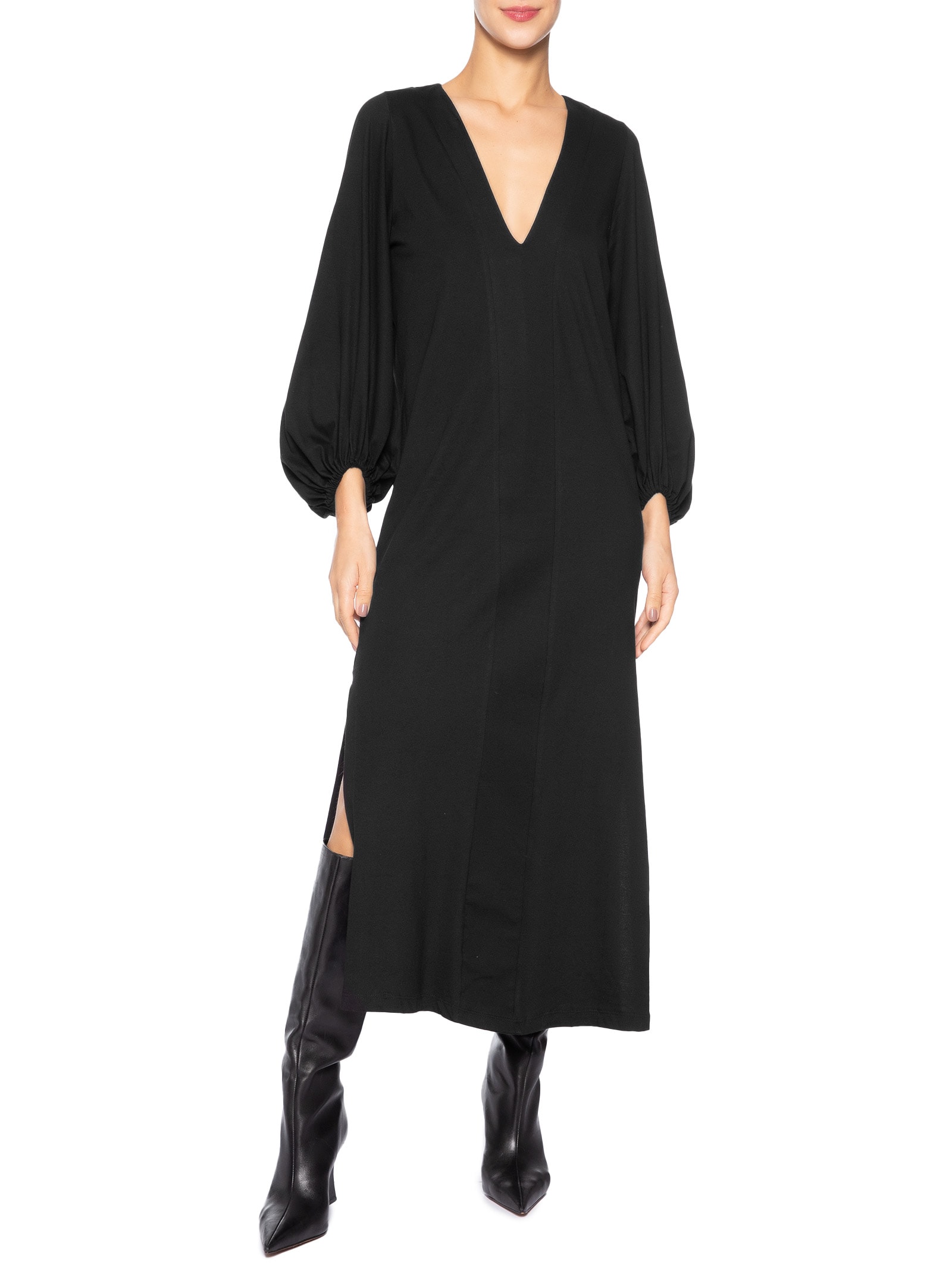 Vestido Midi Manga Longa Preto Animale