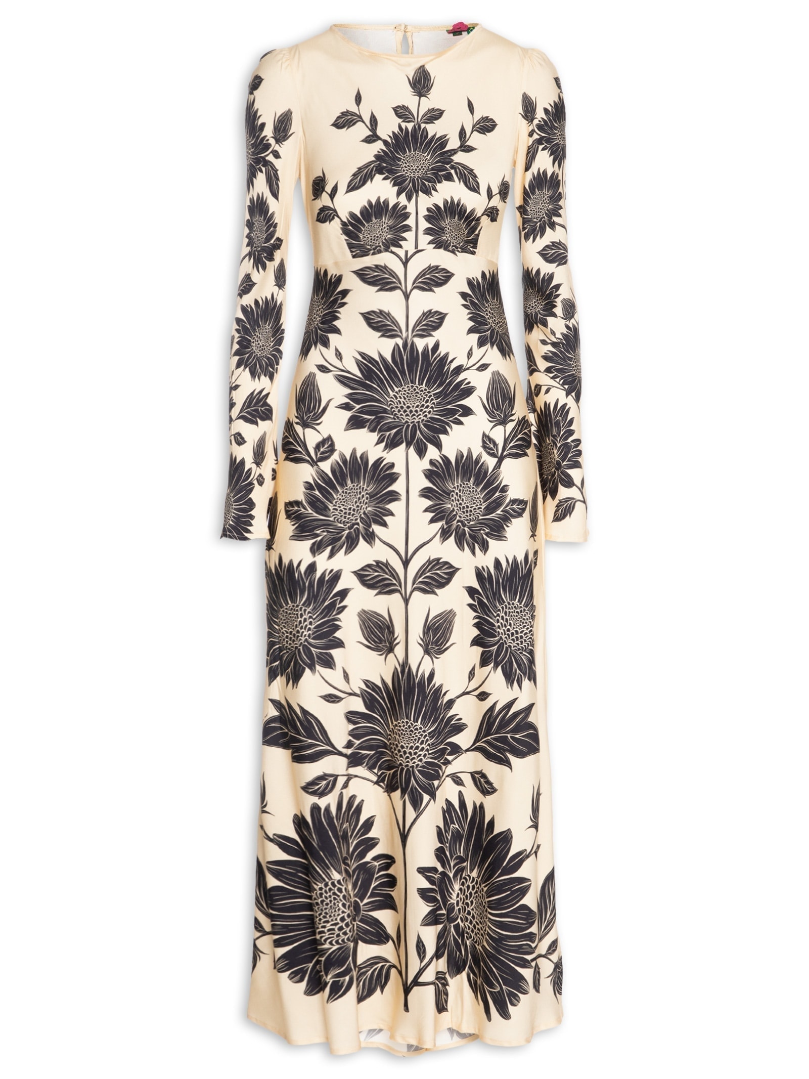 Vestido Midi Manga Maria Lia Bege Farm