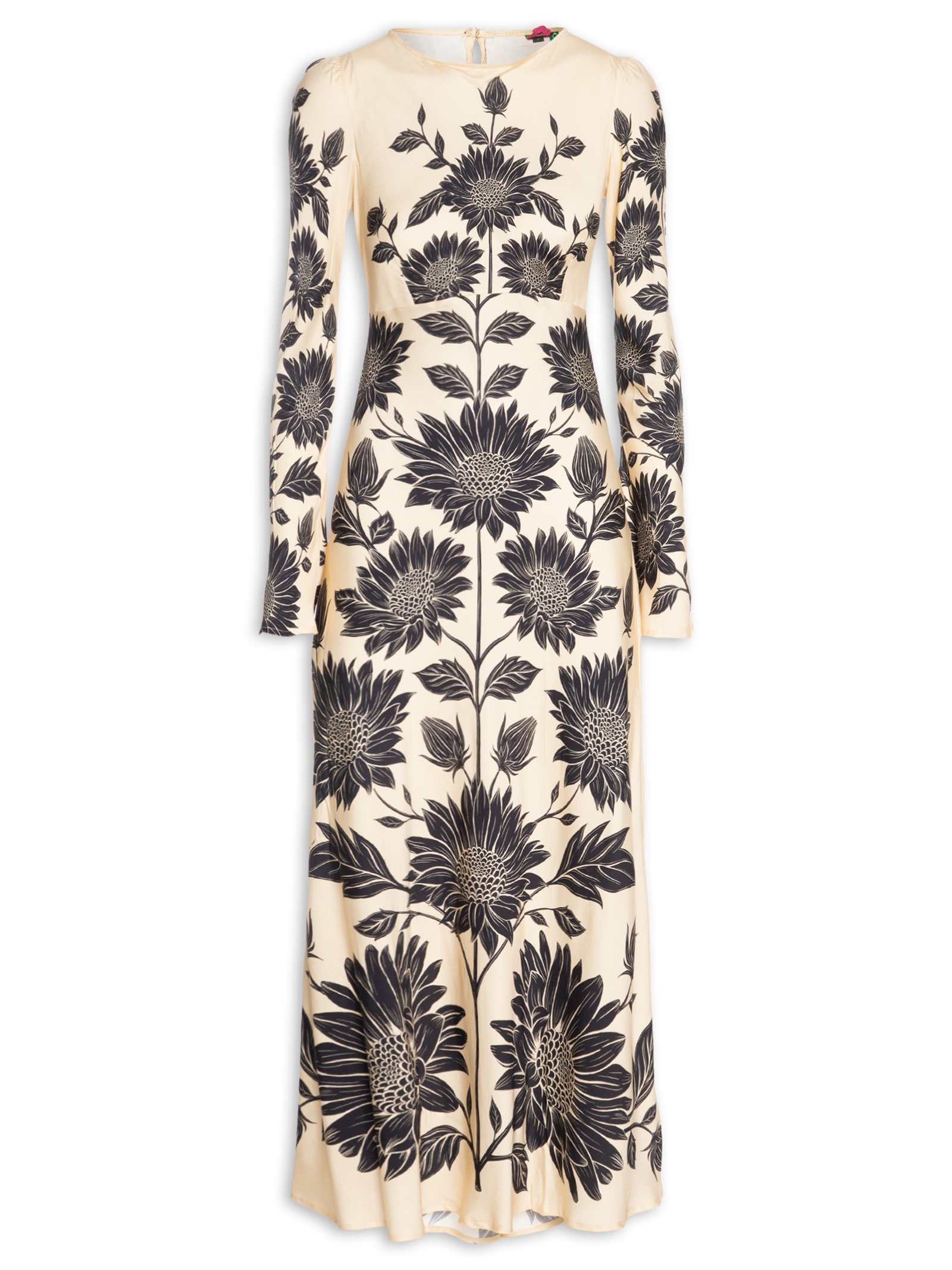 Vestido Midi Manga Maria Lia Bege Farm