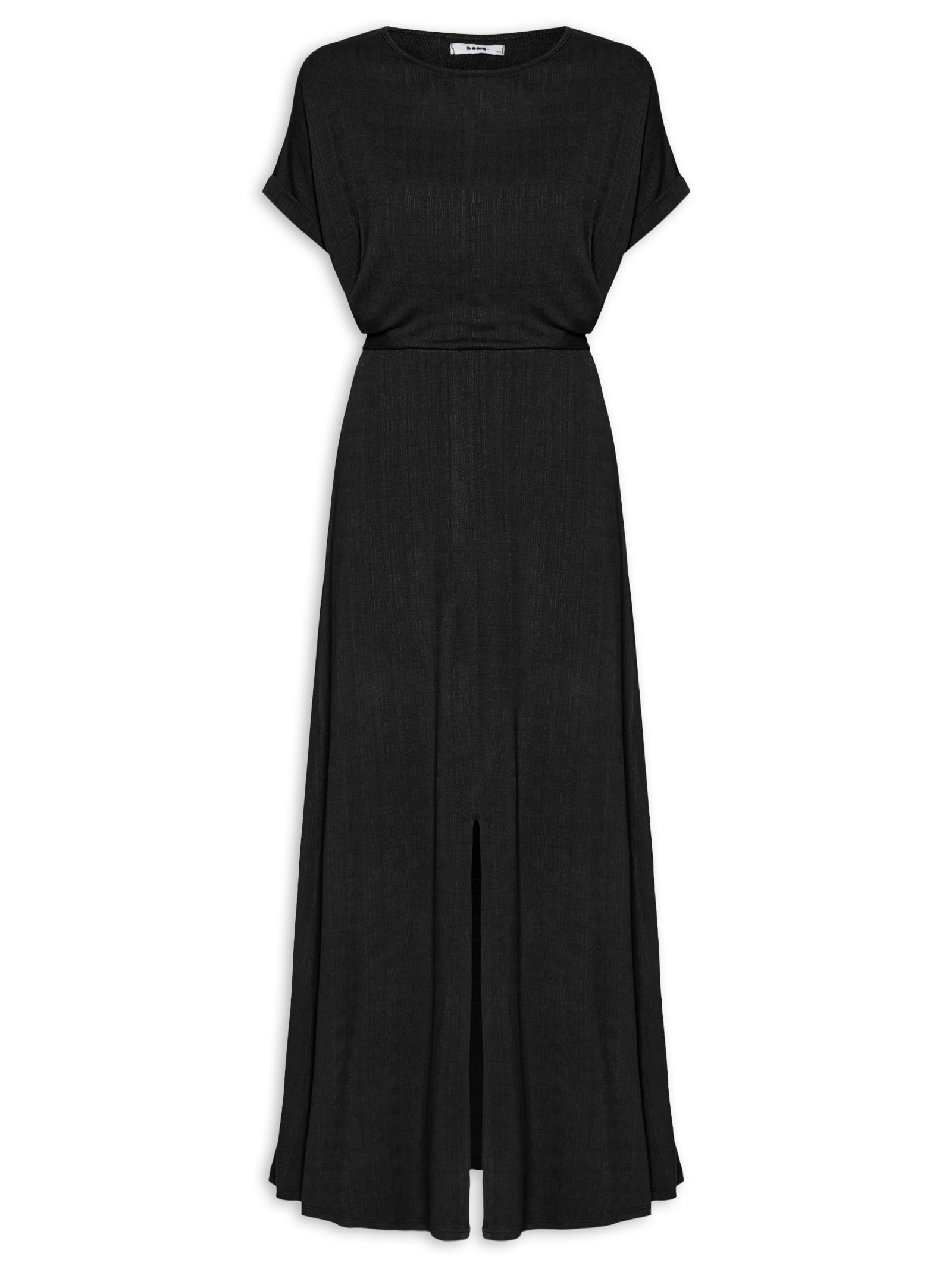 Vestido Midi Manga Morcego Transpassado Preto Basiq