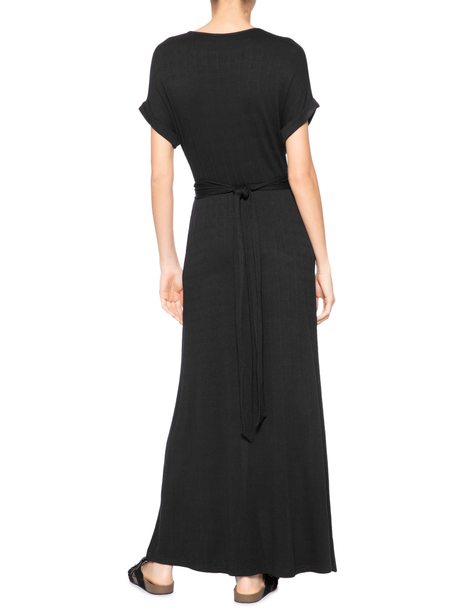 Vestido Midi Manga Morcego Transpassado Preto Basiq