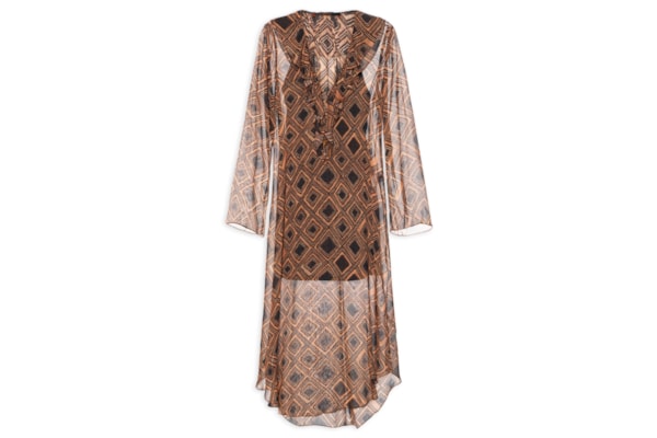 Vestido Midi Manga Textura Taipas - Marrom 
