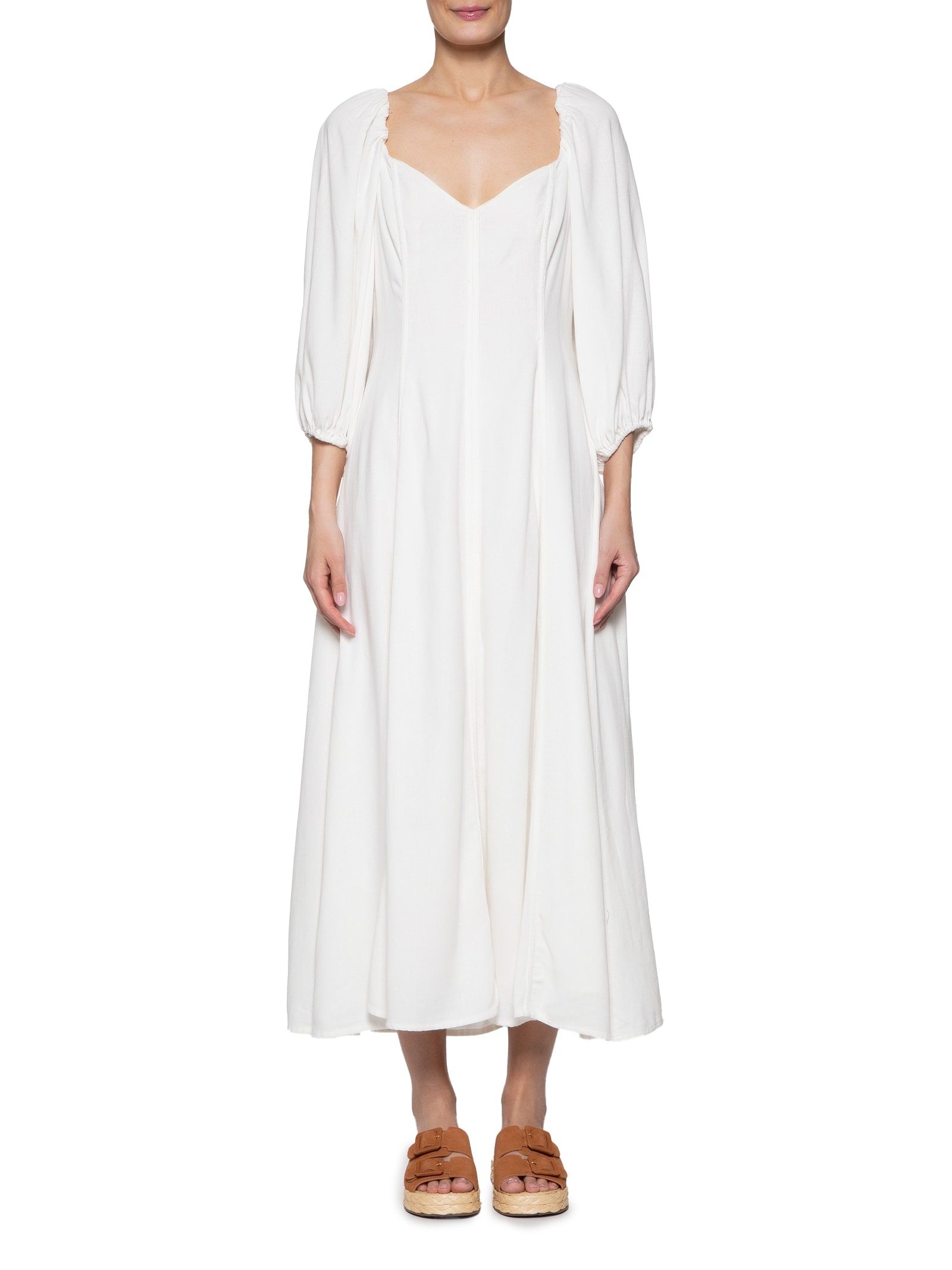 Vestido Midi Mangas Viés Branco Farm