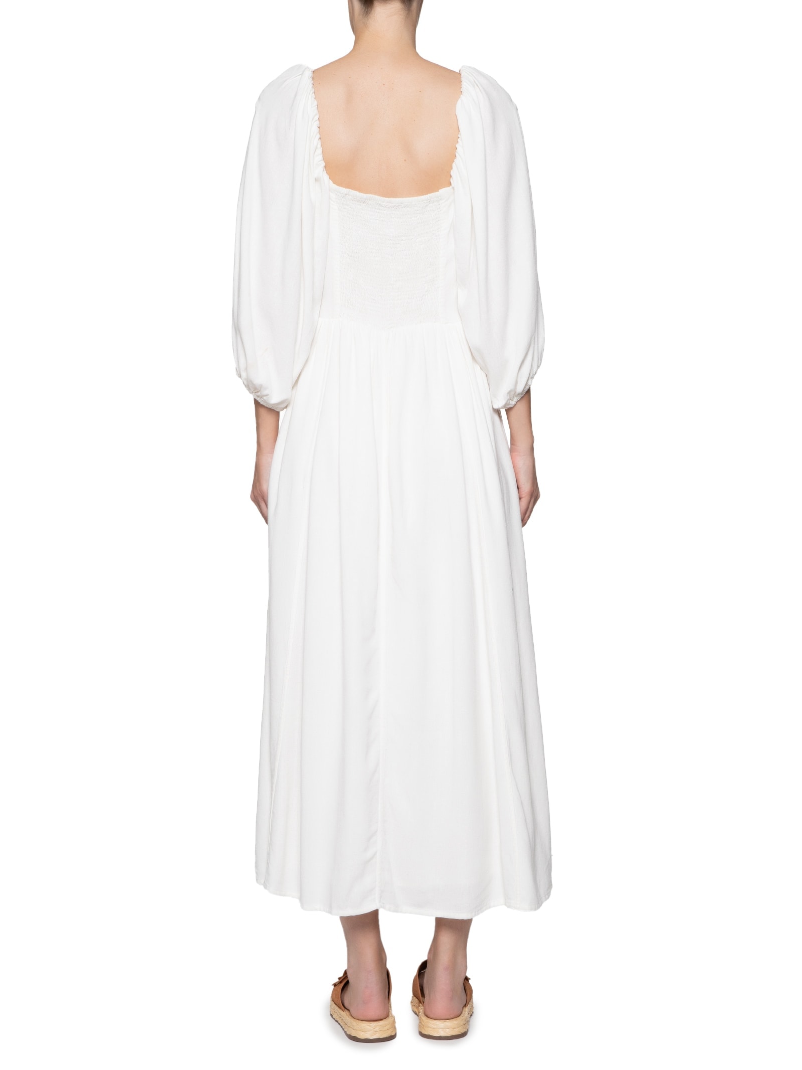 Vestido Midi Mangas Viés Branco Farm