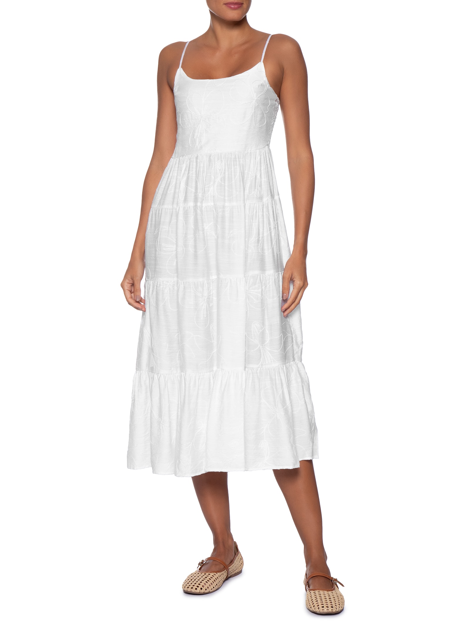 Vestido Midi Marias Bordado Branco Basiq