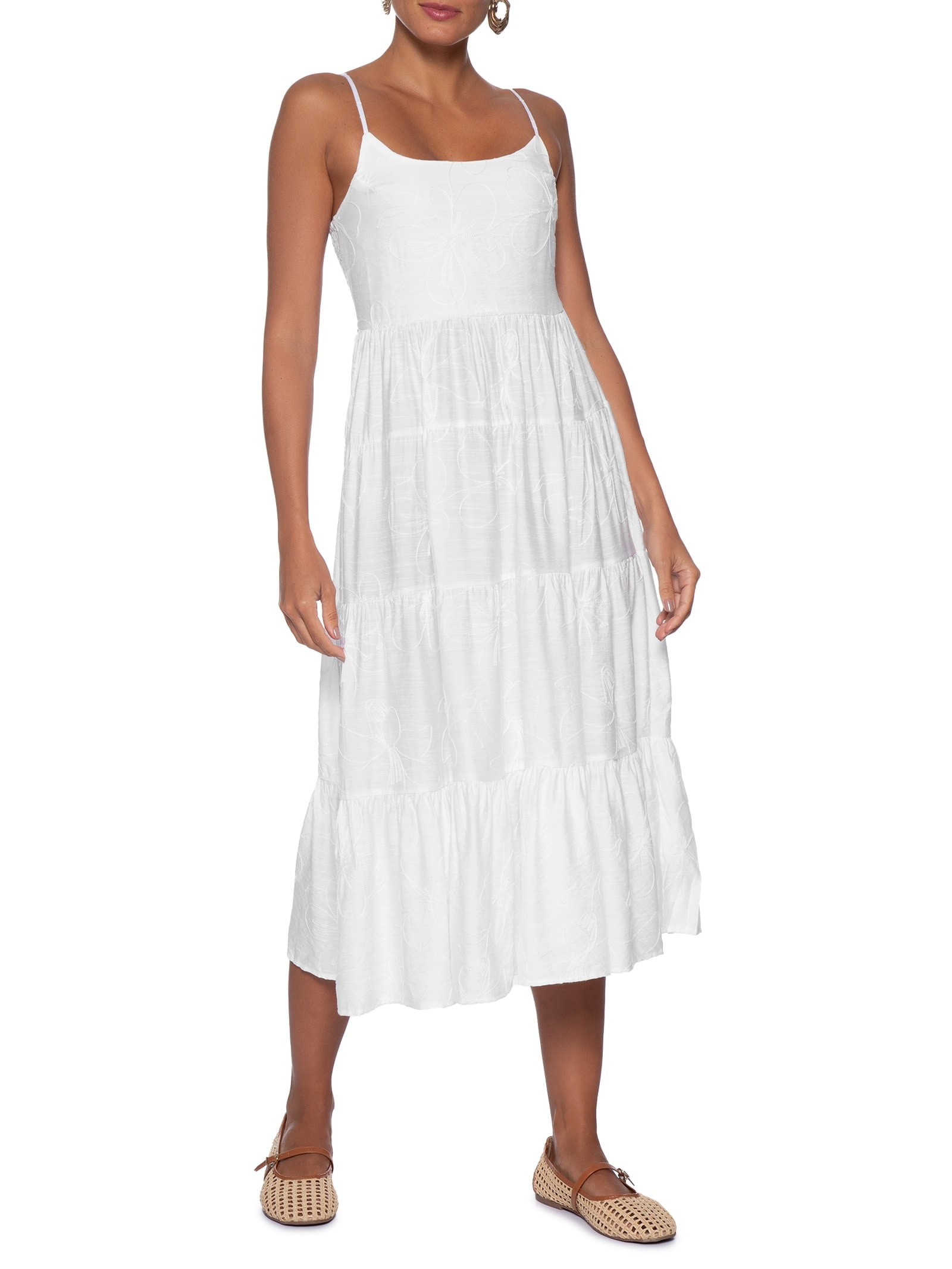 Vestido Midi Marias Bordado Branco Basiq