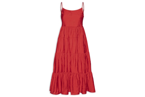 Vestido Midi Marias Bordado - Vermelho
