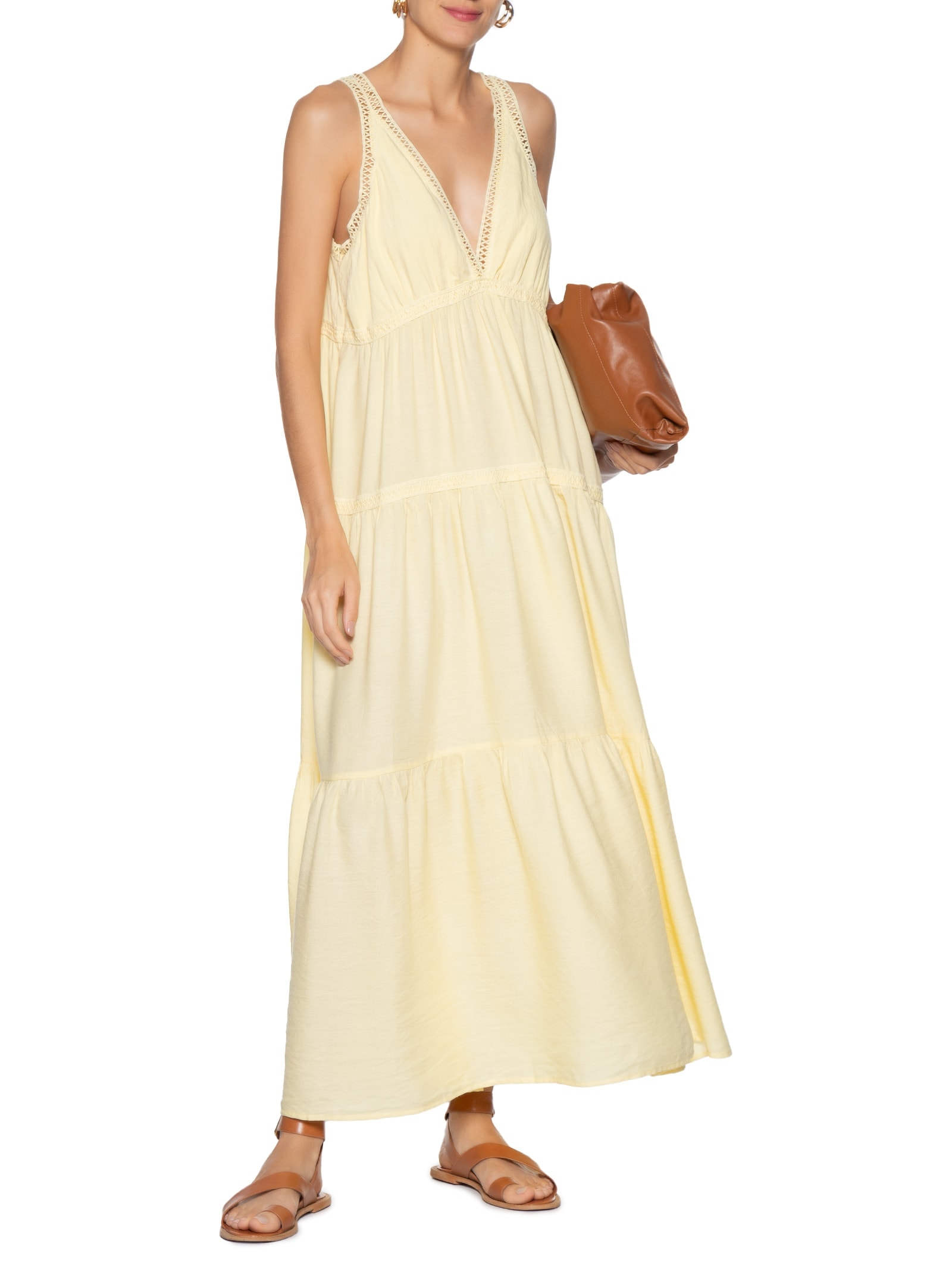 Vestido Midi Marias Com Detalhe Amarelo Basiq