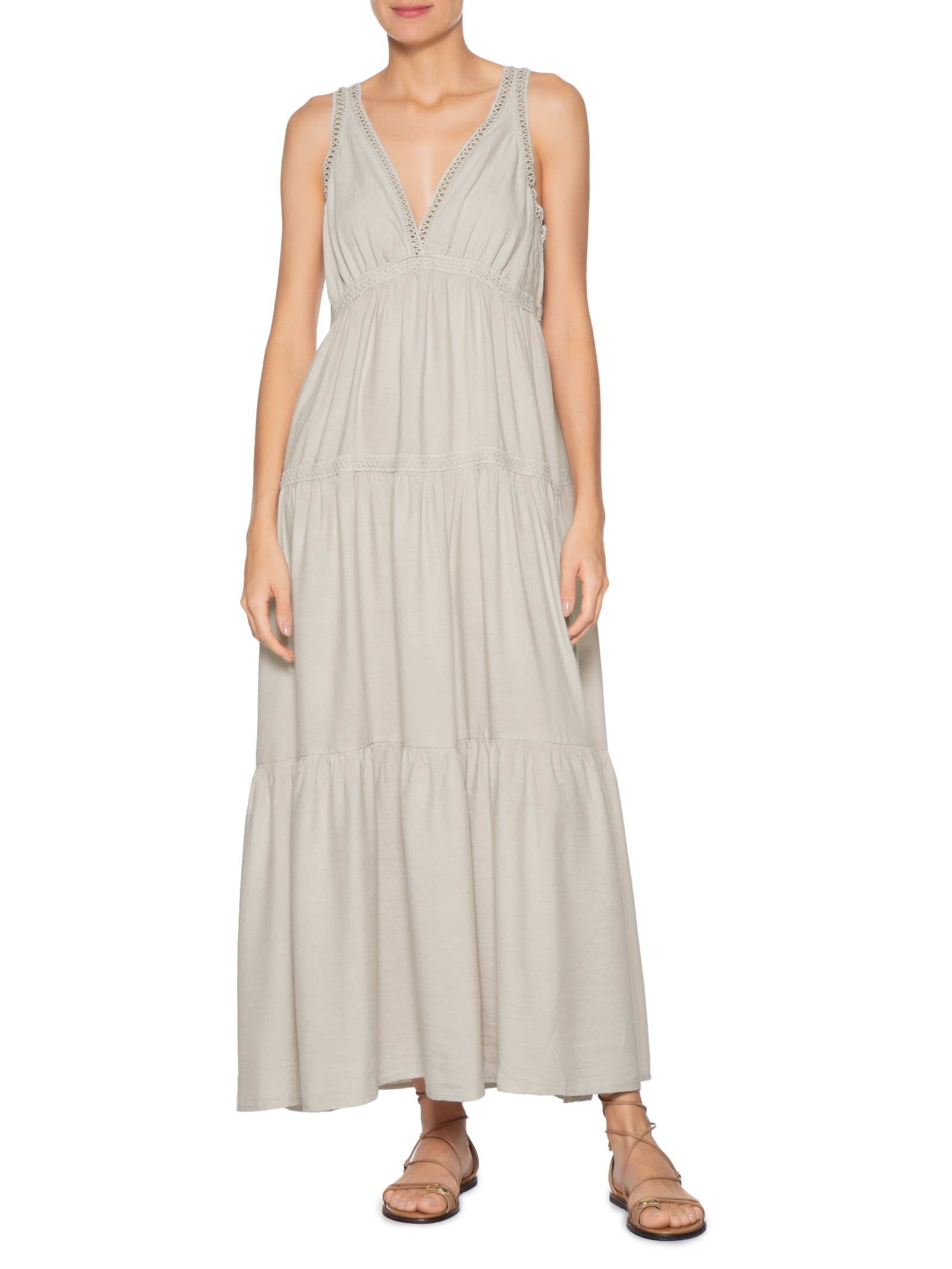 Vestido Midi Marias Com Detalhe Bege Basiq