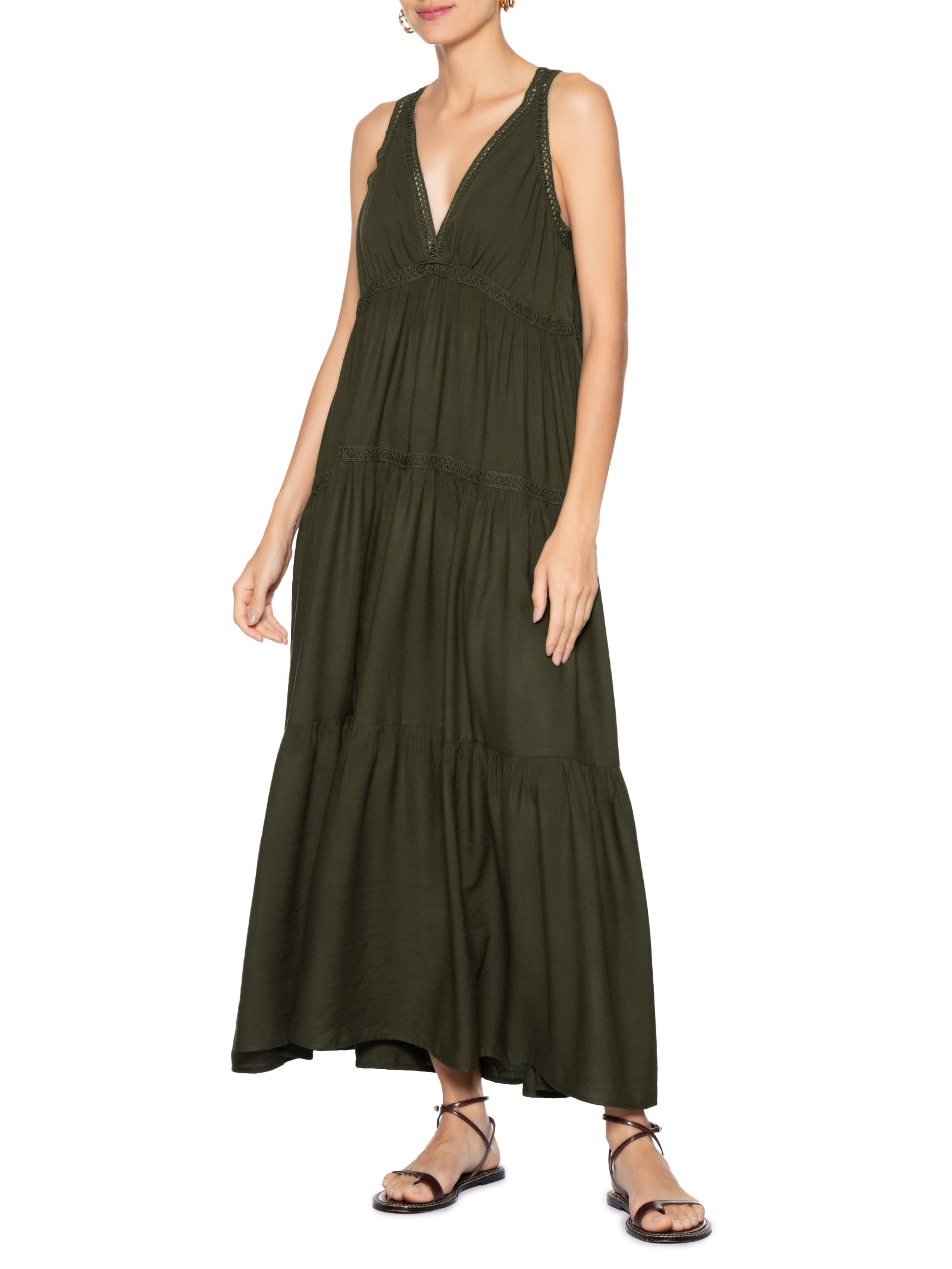 Vestido Midi Marias Com Detalhe Marrom Basiq