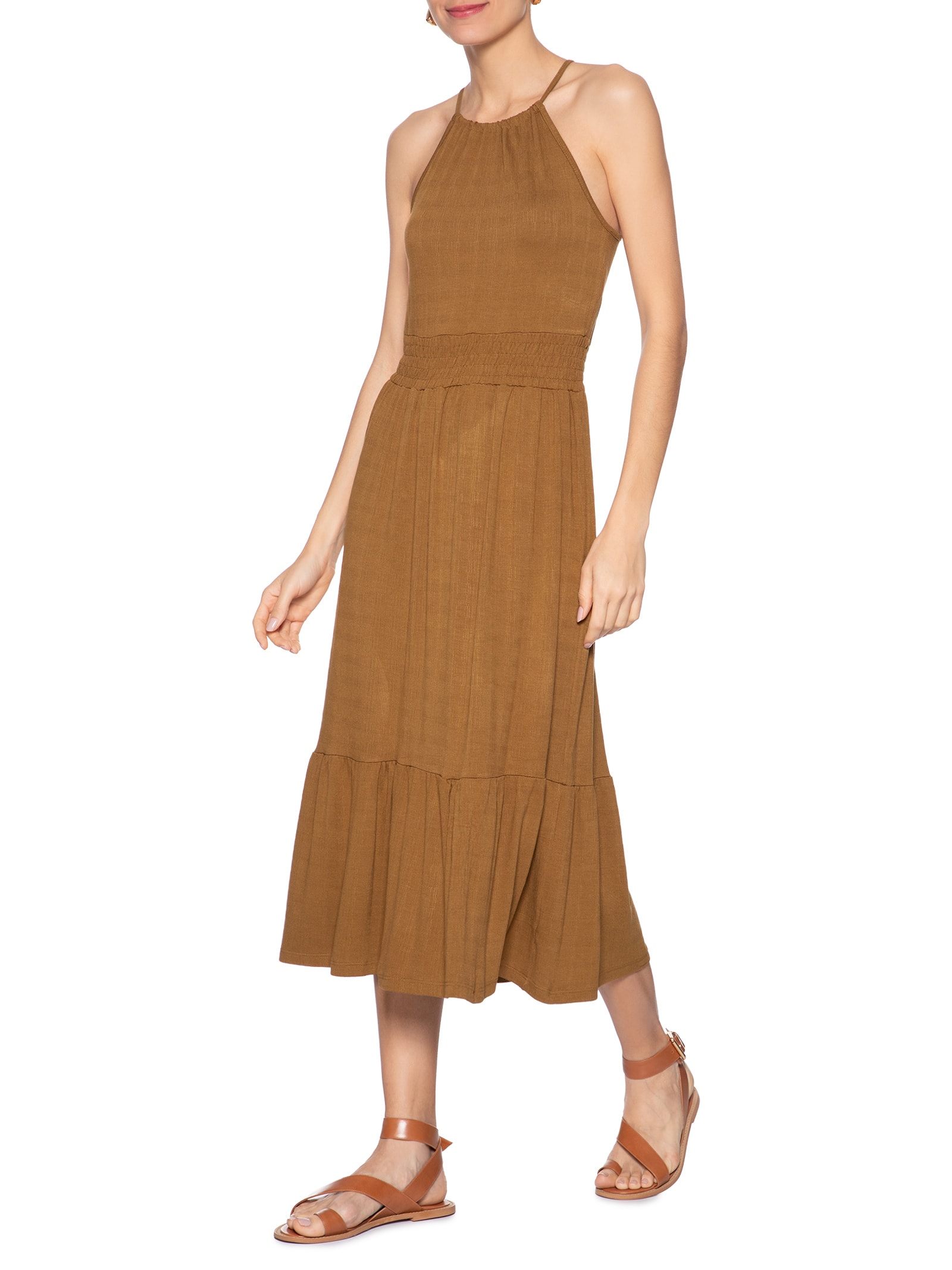 Vestido Midi Marias Marrom  Basiq