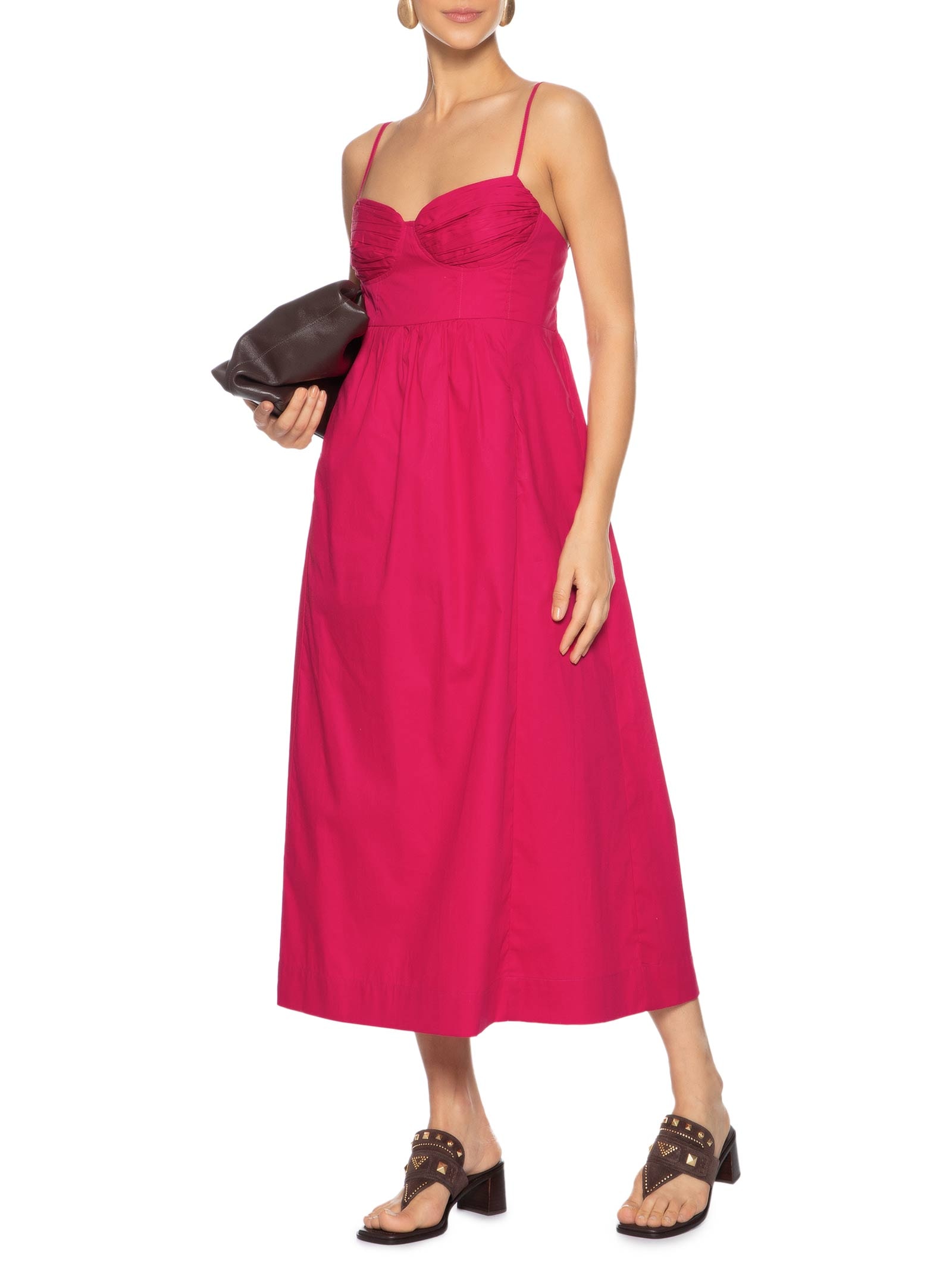 Vestido Midi Meia Taça Franzido Vermelho Animale