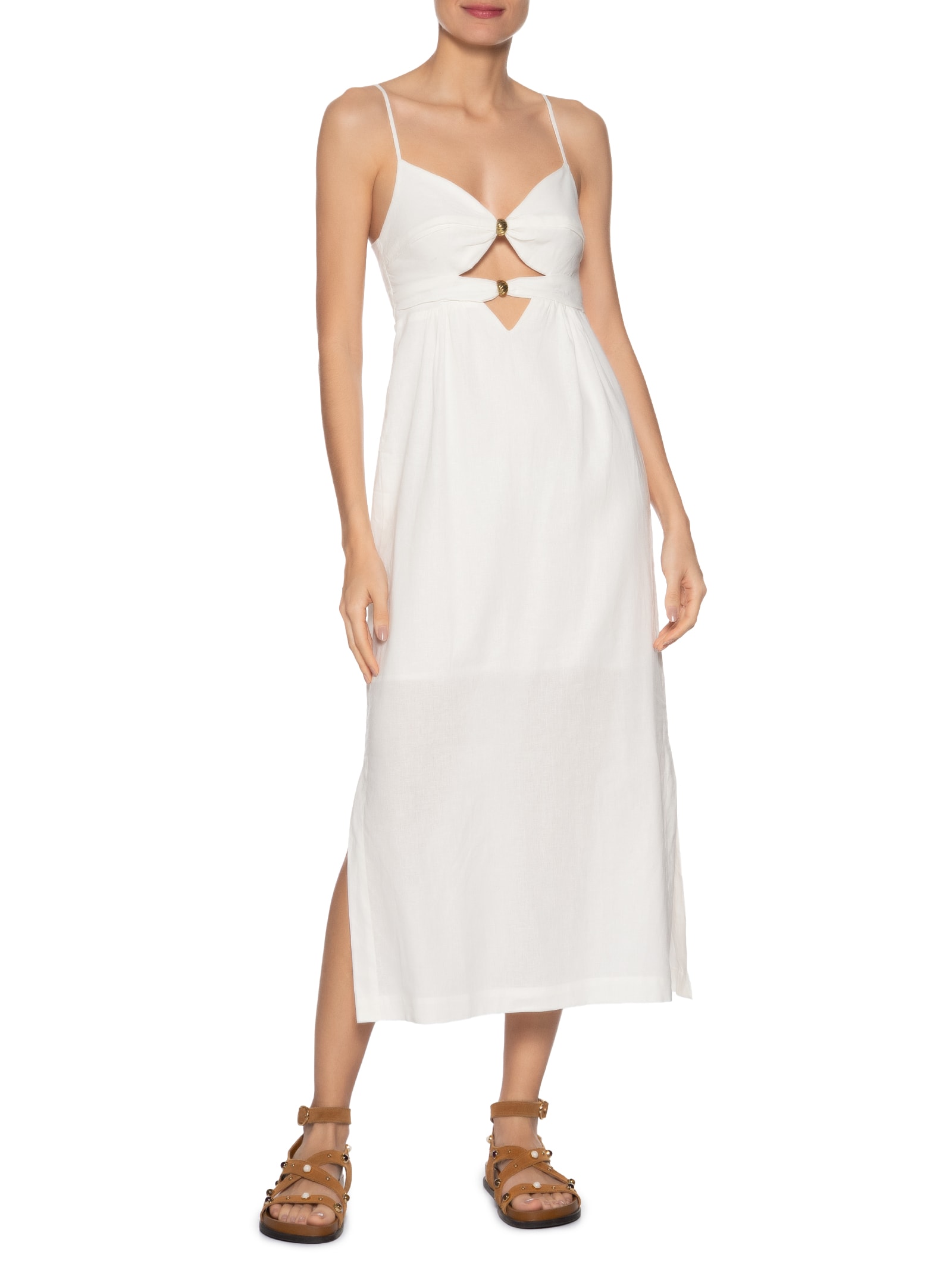 Vestido Midi Metais Decote Branco Maria Filó