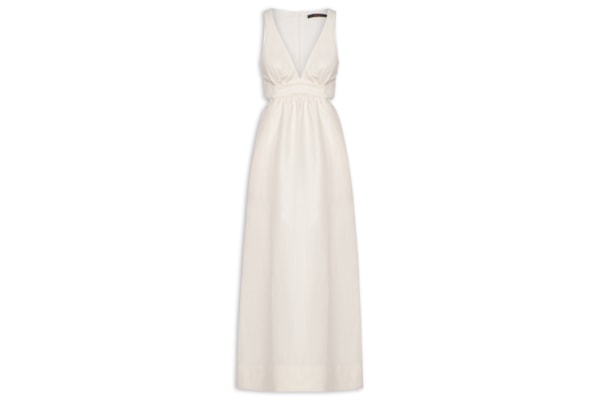 Vestido Midi Off White Recortes  - Branco