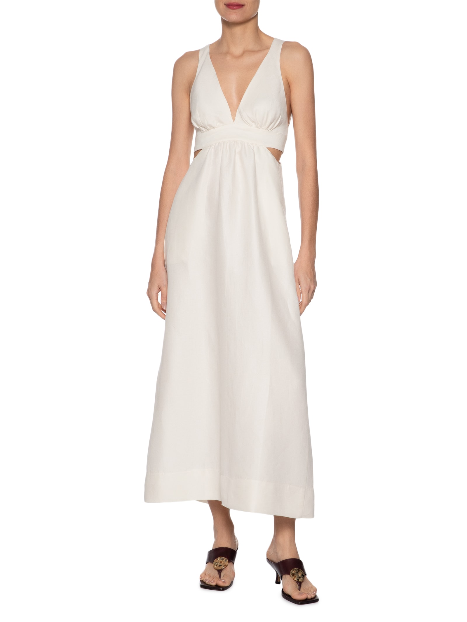 Vestido Midi Off White Recortes  Branco Animale
