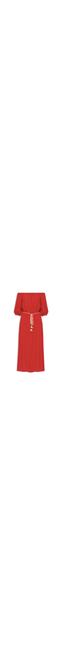 Vestido Midi Ombro A Ombro Com Cinto - Vermelho