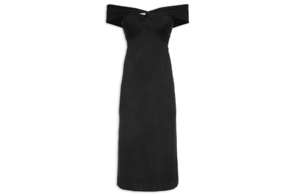 Vestido Midi Ombro À Ombro Textura - Preto