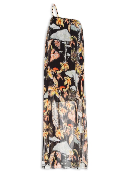 Vestido Midi Ombro Folhagem Mata D’Onça – Preto