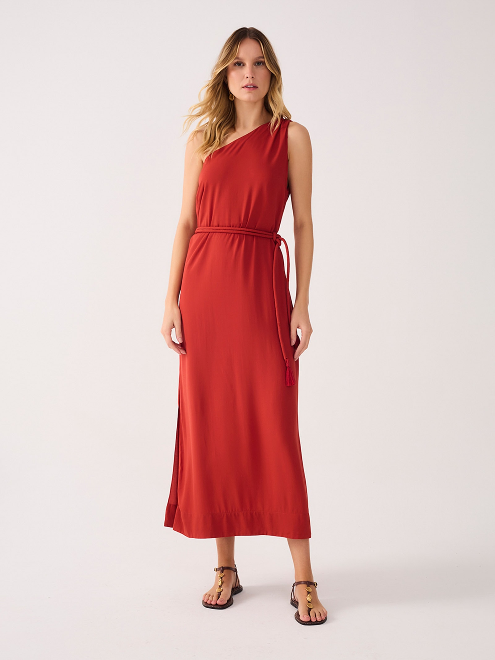 Vestido Midi Ombro Só Cadarço Ajustável Vermelho Dress To