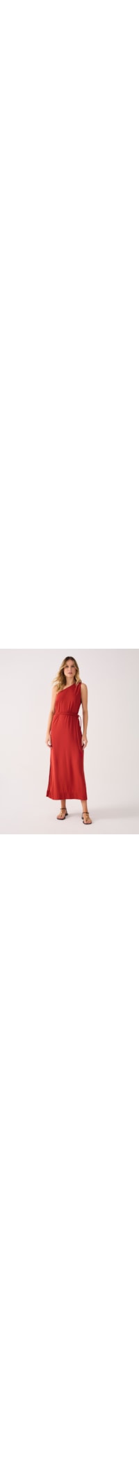Vestido Midi Ombro Só Cadarço Ajustável - Vermelho