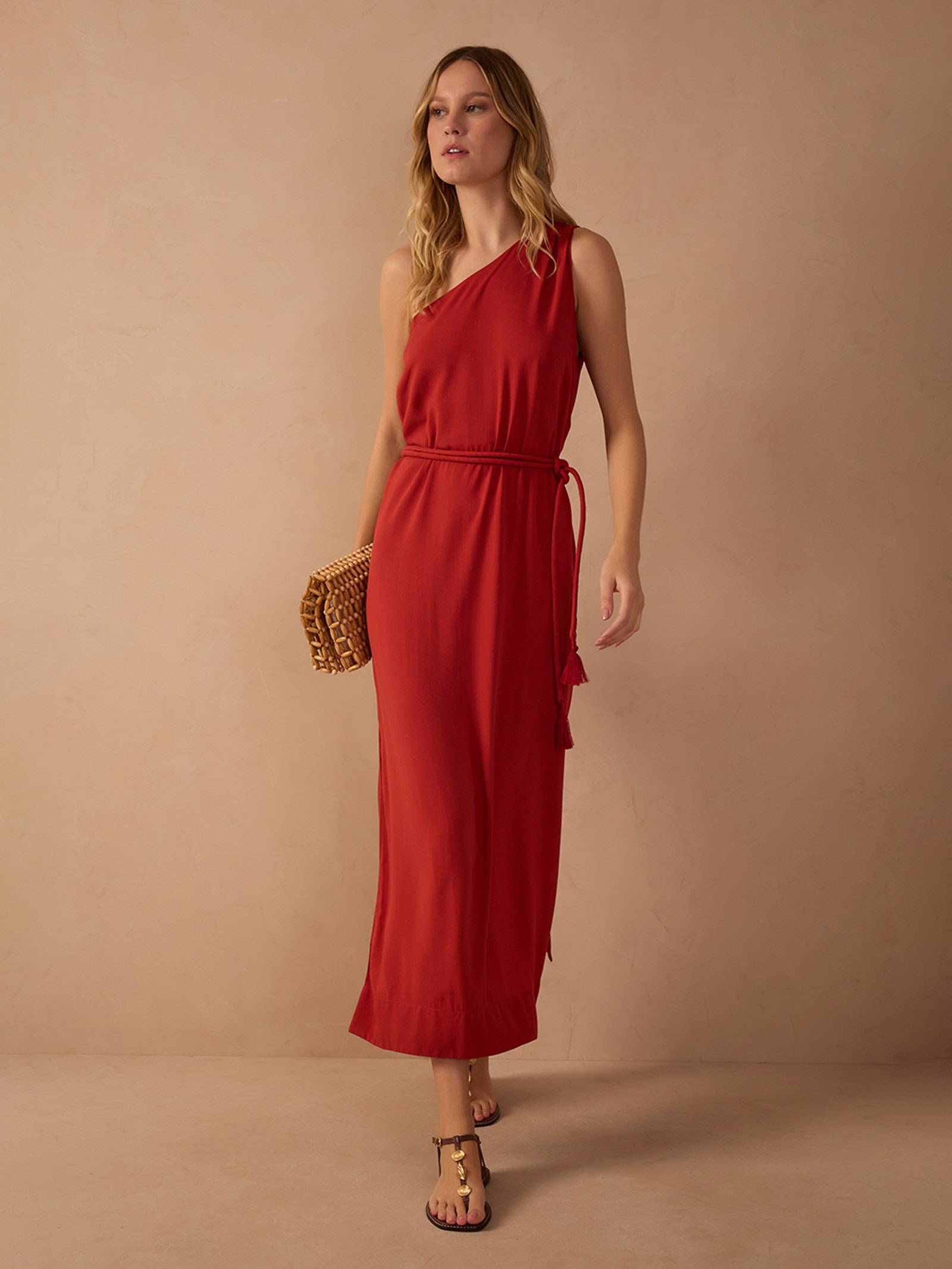 Vestido Midi Ombro Só Cadarço Ajustável Vermelho Dress To
