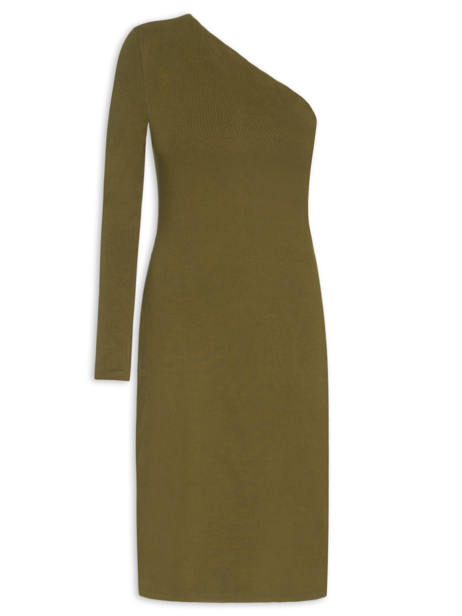 Vestido Midi Ombro Único De Malha Pesada Verde Lança Perfume