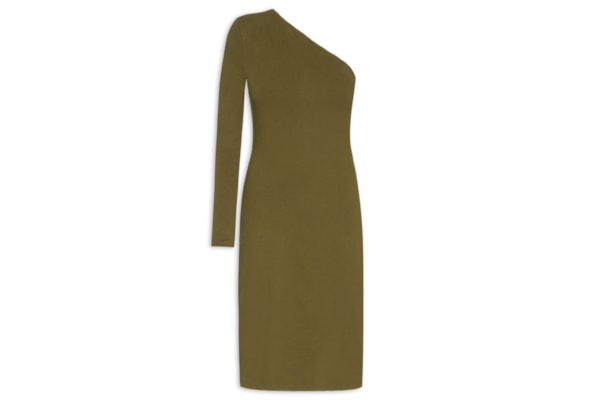 Vestido Midi Ombro Único De Malha Pesada - Verde