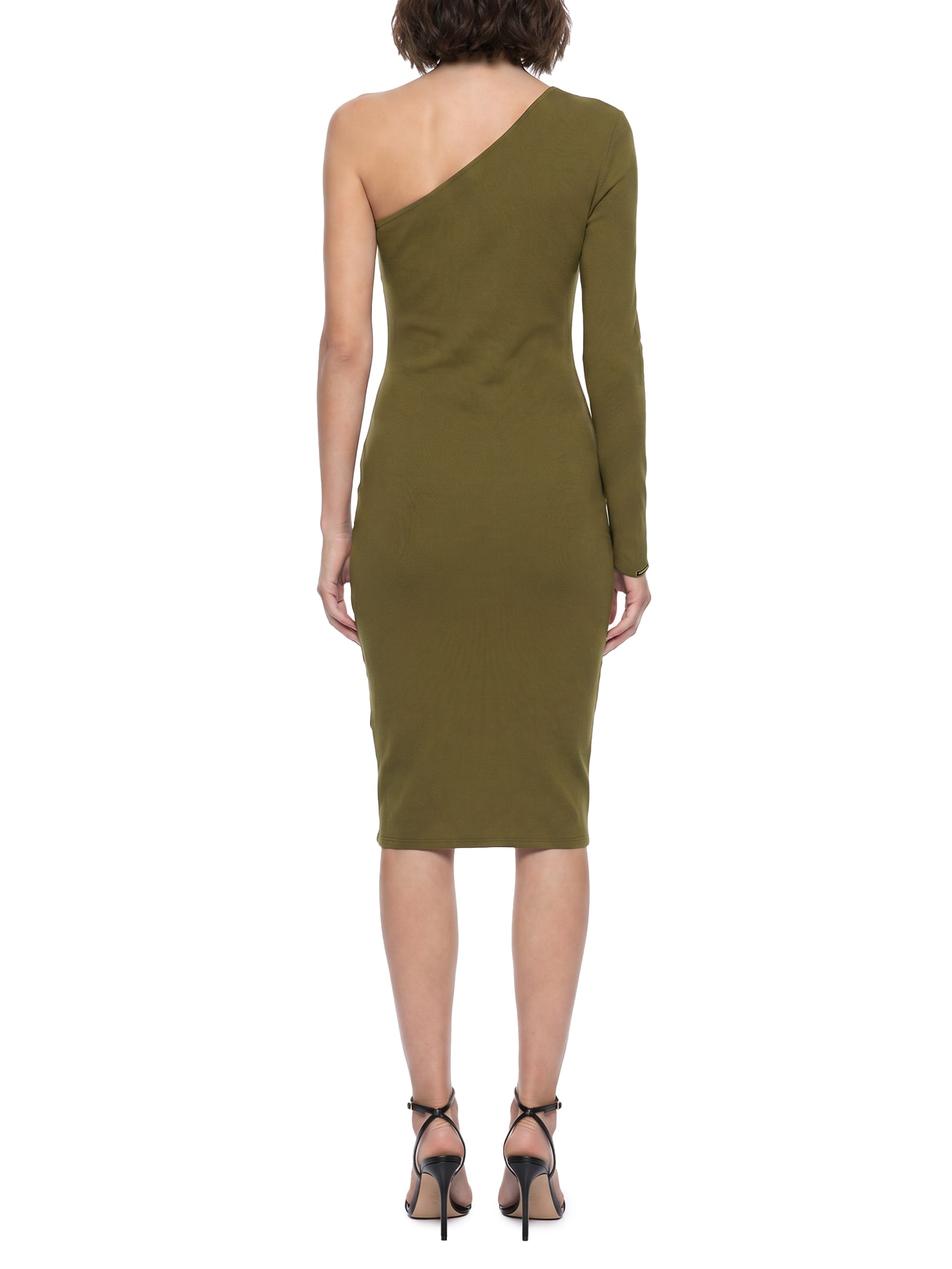 Vestido Midi Ombro Único De Malha Pesada Verde Lança Perfume