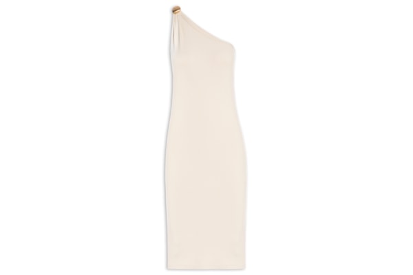 Vestido Midi Ombro Único – Bege
