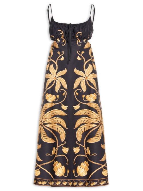 Vestido Midi Ourinho Tropical - Preto